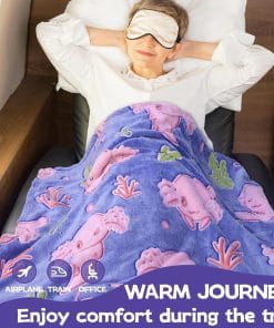 Axolotl Blanket for Airplane Travel - Glow in The Dark Kids Travel Blanket Pillow Set for Plane, Car - Axolotl Gifts Toys for Girls, Small Soft Purple Fleece Throw for Teens Girls 40 x 60 - 6
