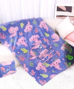 Axolotl Blanket for Airplane Travel - Glow in The Dark Kids Travel Blanket Pillow Set for Plane, Car - Axolotl Gifts Toys for Girls, Small Soft Purple Fleece Throw for Teens Girls 40 x 60 - 7