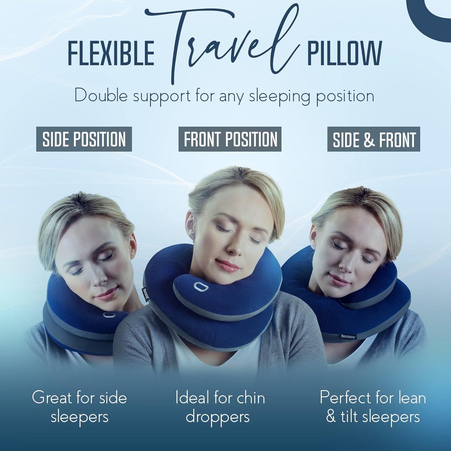 BCOZZY Travel Neck Pillow for Airplane– Patented Double Support for Head, Neck, and Chin. Best for Long Flights, Plane Sleeping, and Car Rides. Adjustable Size - 3