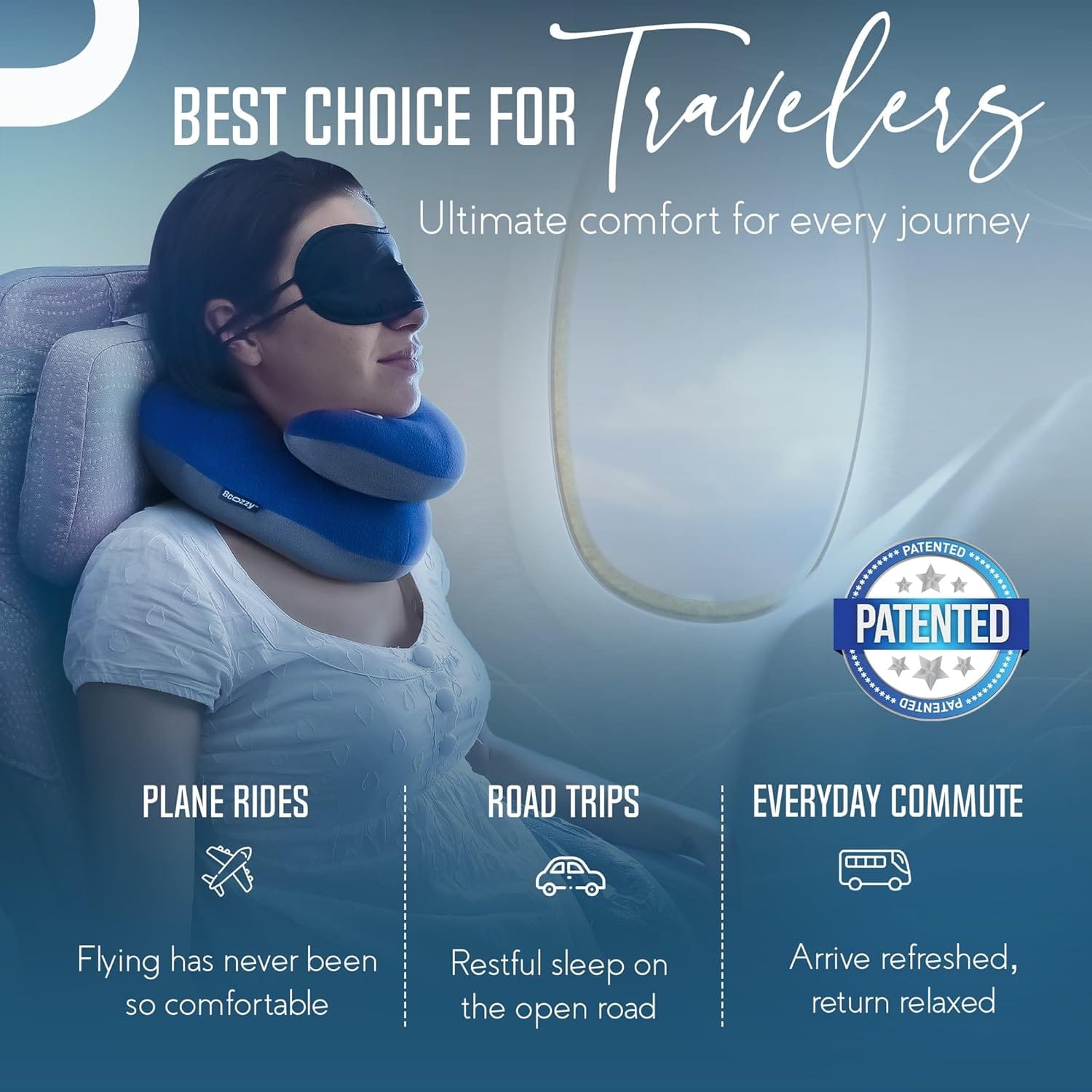 BCOZZY Travel Neck Pillow for Airplane– Patented Double Support for Head, Neck, and Chin. Best for Long Flights, Plane Sleeping, and Car Rides. Adjustable Size - 4