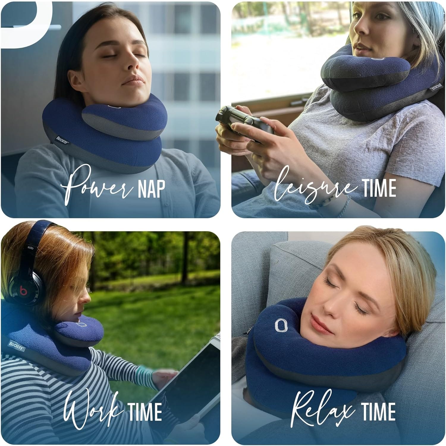 BCOZZY Travel Neck Pillow for Airplane– Patented Double Support for Head, Neck, and Chin. Best for Long Flights, Plane Sleeping, and Car Rides. Adjustable Size - 7