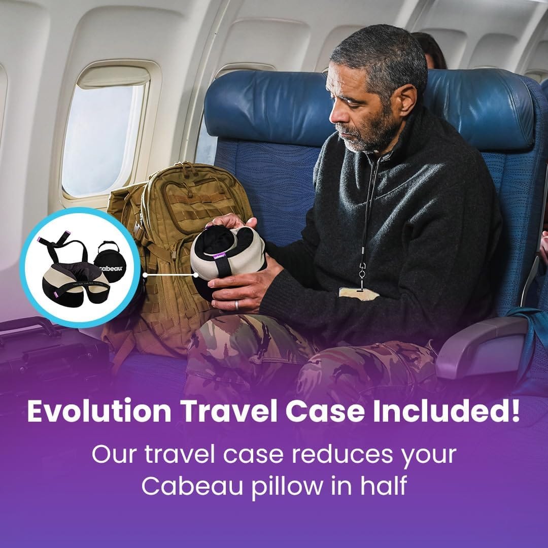 Cabeau Travel Neck Pillow for Airplanes – The Neck’s Evolution, TNE S3 – Supportive Memory Foam Design for Long Haul Flights – Attachable Seat Straps and 360° Support - 6