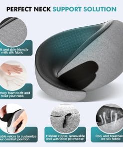 FIOGIKO Travel Neck Pillows for Airplanes - 360° Ergonomic Memory Foam Travel Pillow - Relief Neck Pain with Breathable Support for Long Flights, Car, Train & Office Use - Adults & Kids - 4