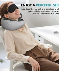FIOGIKO Travel Neck Pillows for Airplanes - 360° Ergonomic Memory Foam Travel Pillow - Relief Neck Pain with Breathable Support for Long Flights, Car, Train & Office Use - Adults & Kids - 6