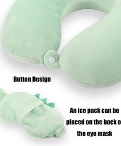 MissSoul Kids Neck Pillow for Travel with Sleep Eye Mask, Cute Travel Neck Pillow, Memory Foam Flight Sleeping Headrest Pillow for Boys & Girls, Airplane, Train, Car, Home Use - Green Dinosaur - 3