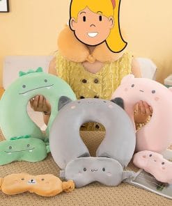 MissSoul Kids Neck Pillow for Travel with Sleep Eye Mask, Cute Travel Neck Pillow, Memory Foam Flight Sleeping Headrest Pillow for Boys & Girls, Airplane, Train, Car, Home Use - Green Dinosaur - 4