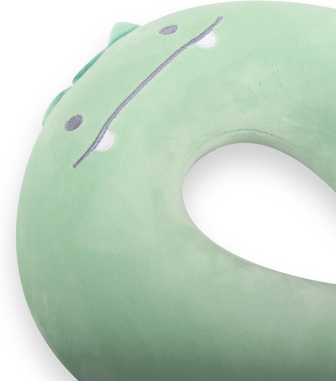 MissSoul Kids Neck Pillow for Travel with Sleep Eye Mask, Cute Travel Neck Pillow, Memory Foam Flight Sleeping Headrest Pillow for Boys & Girls, Airplane, Train, Car, Home Use - Green Dinosaur - 6