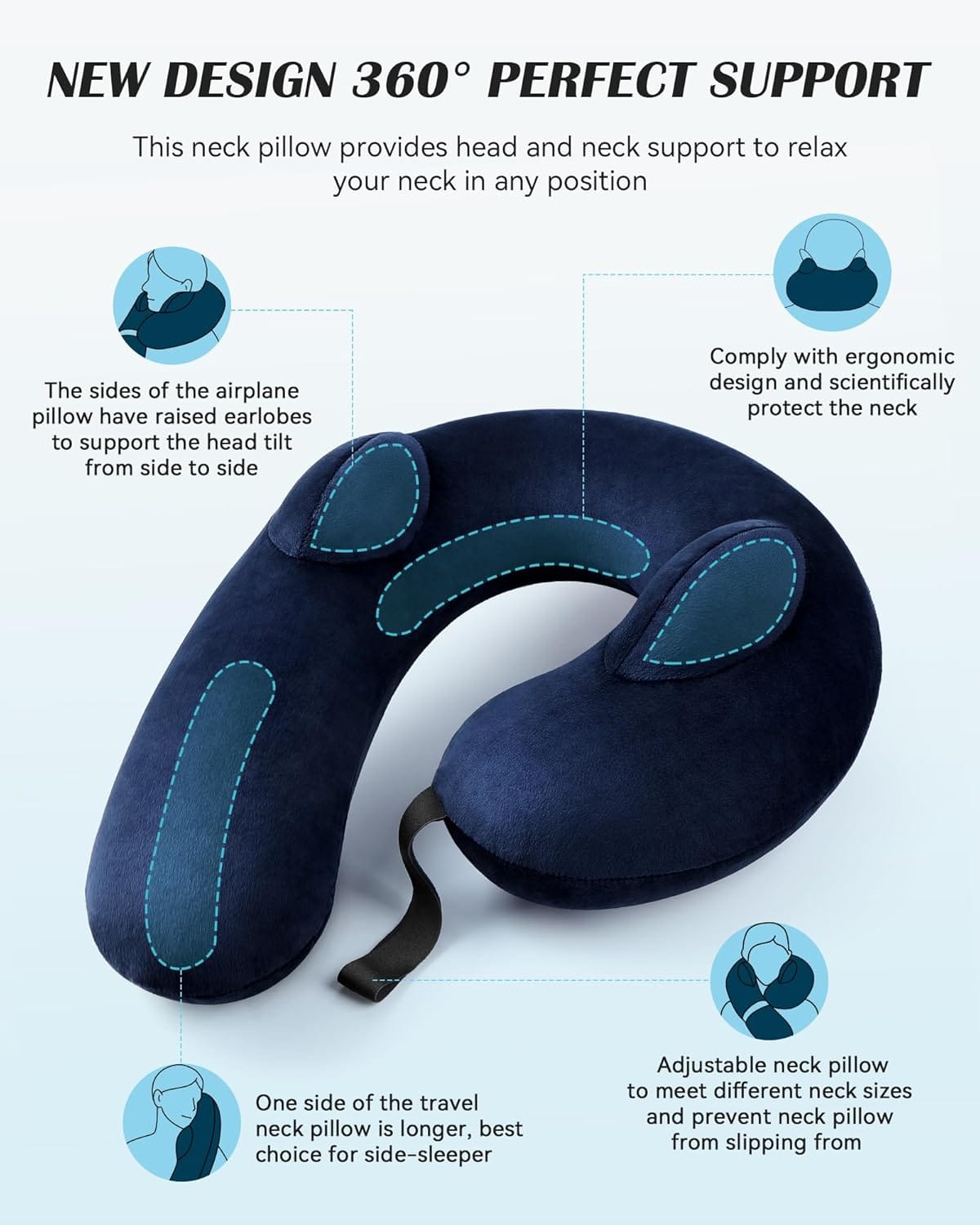 Patented Design Inflatable Travel Neck Pillow – Airplane Neck Pillow with 360° Head & Neck Support, Soft Washable Velvet Cover, Compact Neck Support Pillow for Airplane,Train,Car,Office & Home - 3