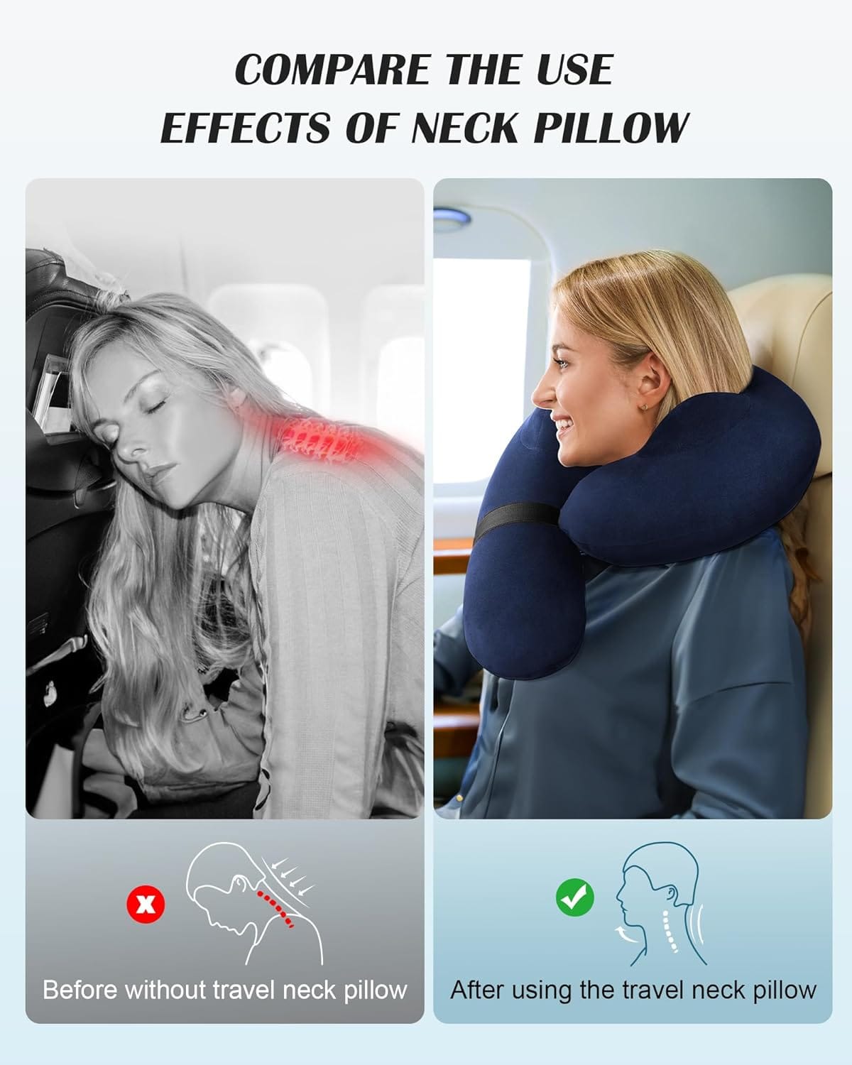 Patented Design Inflatable Travel Neck Pillow – Airplane Neck Pillow with 360° Head & Neck Support, Soft Washable Velvet Cover, Compact Neck Support Pillow for Airplane,Train,Car,Office & Home - 4