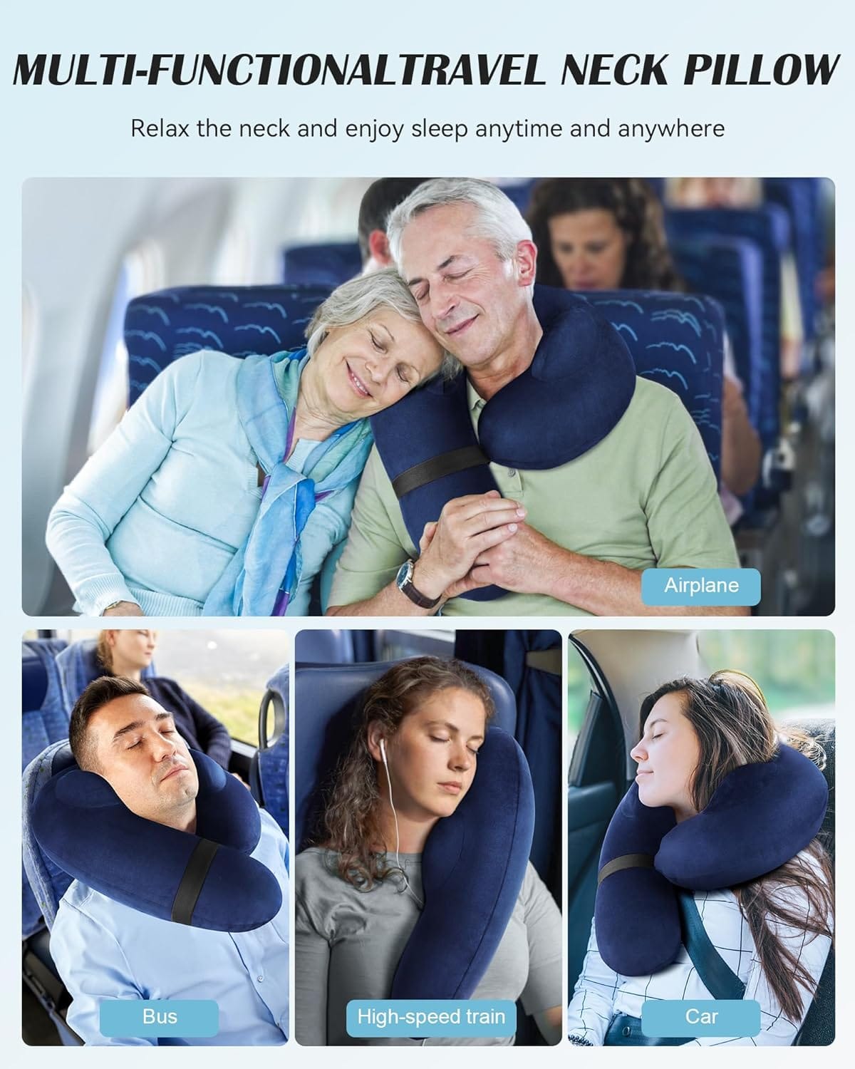Patented Design Inflatable Travel Neck Pillow – Airplane Neck Pillow with 360° Head & Neck Support, Soft Washable Velvet Cover, Compact Neck Support Pillow for Airplane,Train,Car,Office & Home - 5