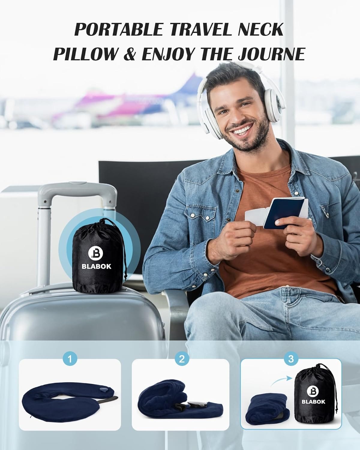 Patented Design Inflatable Travel Neck Pillow – Airplane Neck Pillow with 360° Head & Neck Support, Soft Washable Velvet Cover, Compact Neck Support Pillow for Airplane,Train,Car,Office & Home - 7