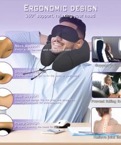 Phent zari Neck Travel Pillow, Upgraded Memory Foam Pillow for Airplane, Machine Washable, Adjustable Flight Pillow, Suitable for Sleeping Airplane, Car, Office and Home - 3