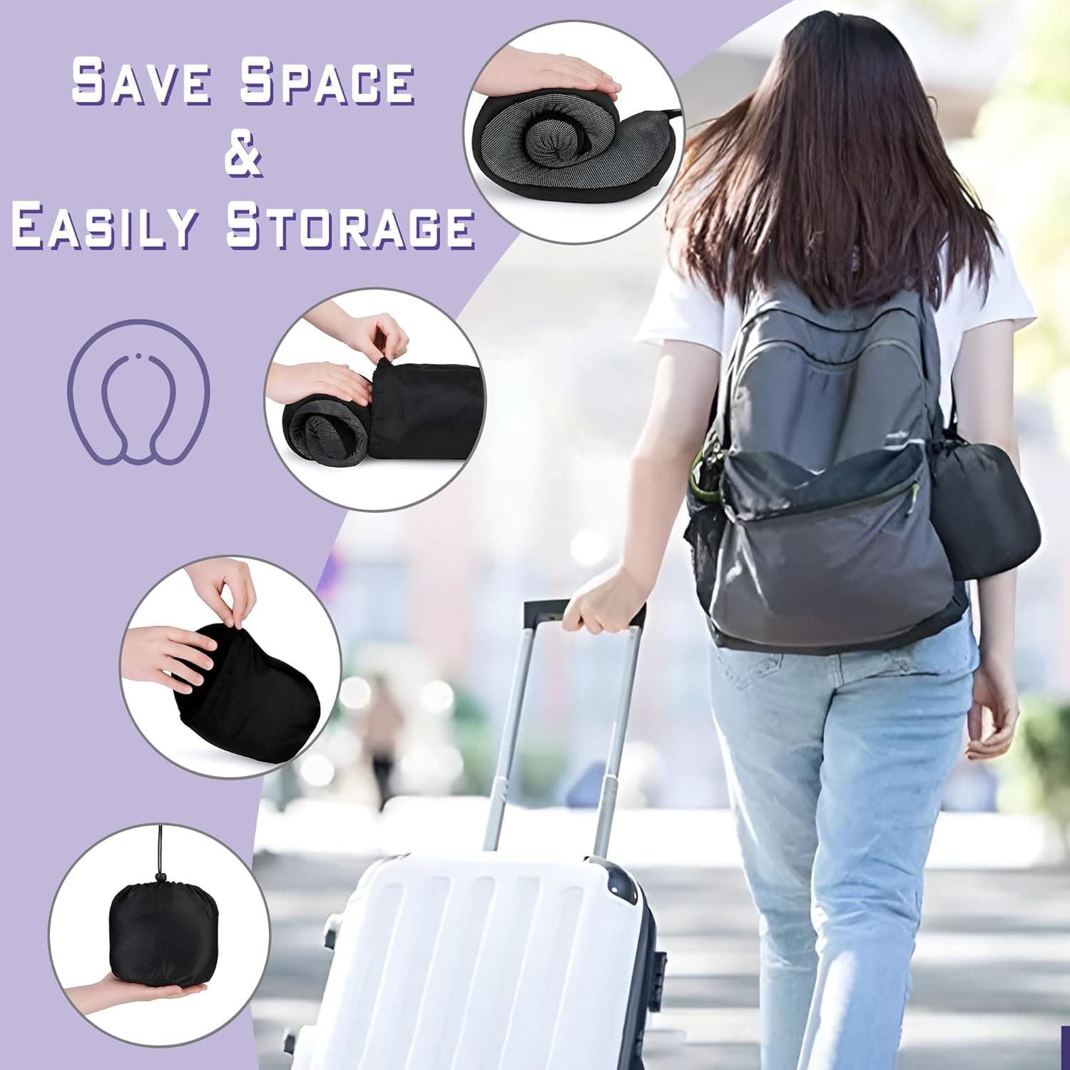 Phent zari Neck Travel Pillow, Upgraded Memory Foam Pillow for Airplane, Machine Washable, Adjustable Flight Pillow, Suitable for Sleeping Airplane, Car, Office and Home - 7