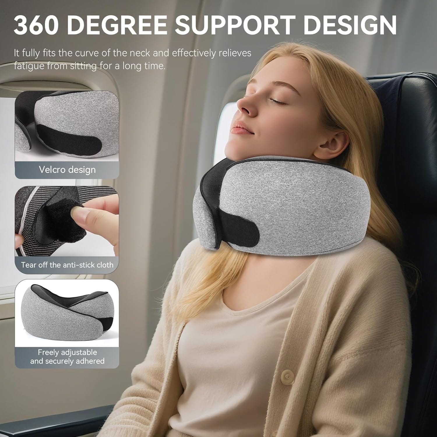 SZXYX Travel Pillows - 100% Pure Memory Foam Neck Pillow for Airplanes, Comfortable Breathable Cover, 360° Support Stowable Pillows for Sleeping, Car, Airport Travel Essentials Dark Grey - 3