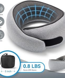 SZXYX Travel Pillows - 100% Pure Memory Foam Neck Pillow for Airplanes, Comfortable Breathable Cover, 360° Support Stowable Pillows for Sleeping, Car, Airport Travel Essentials Dark Grey - 5