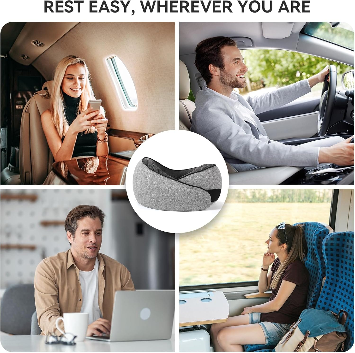 SZXYX Travel Pillows - 100% Pure Memory Foam Neck Pillow for Airplanes, Comfortable Breathable Cover, 360° Support Stowable Pillows for Sleeping, Car, Airport Travel Essentials Dark Grey - 6