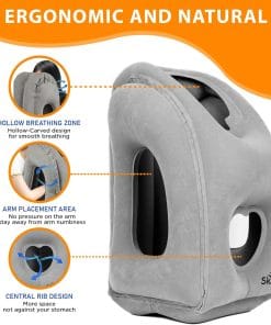 Skyrest Inflatable Travel Pillow - Airplane Pillow for Neck Support on Long Flights, Buses, Cars, Office & Trains - Comes with Eye Mask, Earplugs & Portable Drawstring Bag - Grey - 5