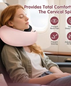 Vietora Eud Travel Neck Pillow, Memory Foam Neck Support for Airplane, Car & Office, Breathable Portable Design with Eye Mask, Earplug Holder & Carry Bag, Gift for Women - 2