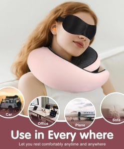 Vietora Eud Travel Neck Pillow, Memory Foam Neck Support for Airplane, Car & Office, Breathable Portable Design with Eye Mask, Earplug Holder & Carry Bag, Gift for Women - 3
