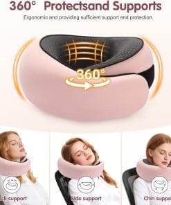 Vietora Eud Travel Neck Pillow, Memory Foam Neck Support for Airplane, Car & Office, Breathable Portable Design with Eye Mask, Earplug Holder & Carry Bag, Gift for Women - 4