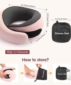 Vietora Eud Travel Neck Pillow, Memory Foam Neck Support for Airplane, Car & Office, Breathable Portable Design with Eye Mask, Earplug Holder & Carry Bag, Gift for Women - 7