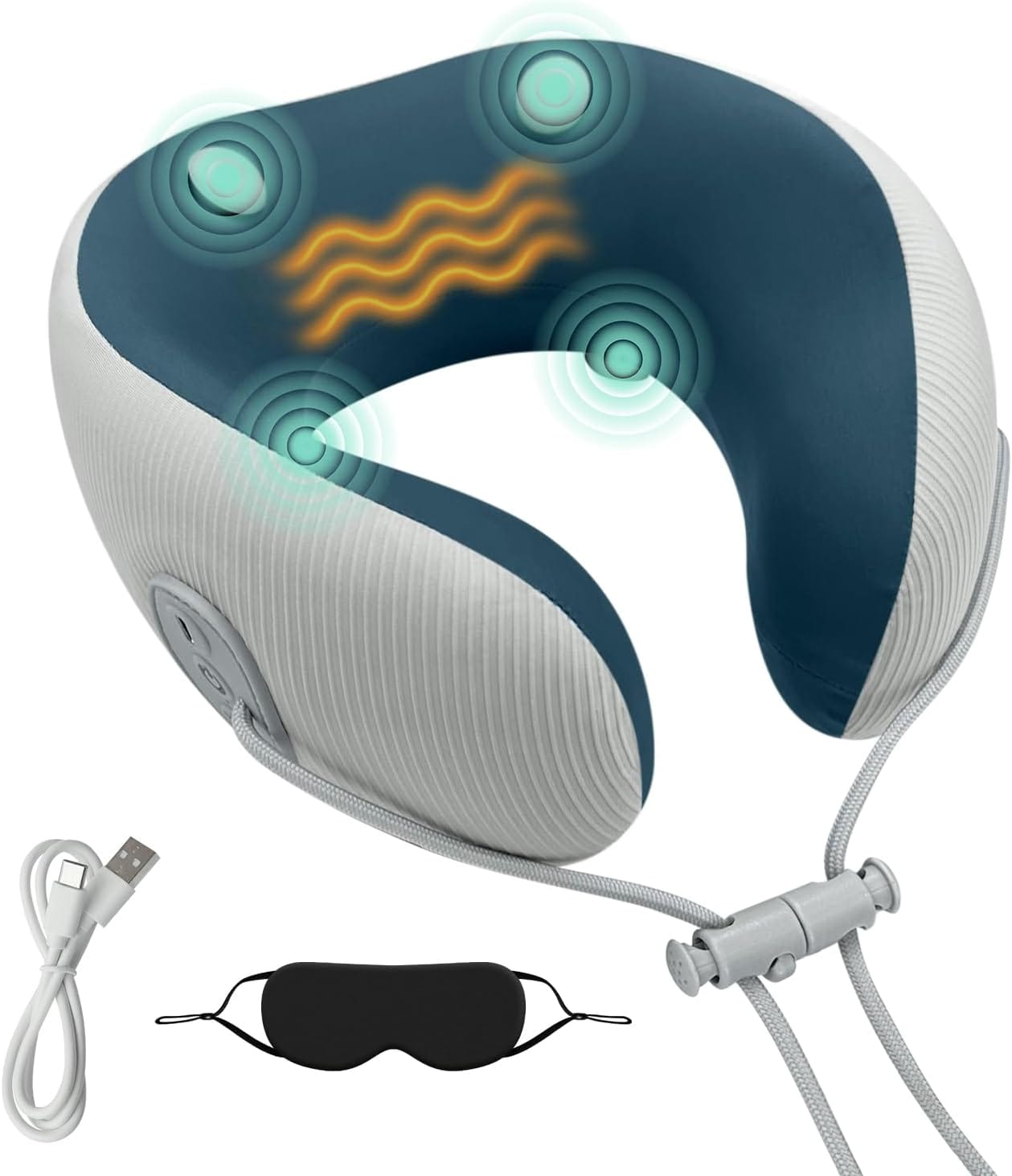 Medicane Neck Travel Pillow with Massage, Neck Massager with Heat & Gentle Vibration Massage, Ergonomic Memory Foam with Comfortable Eye Mask, Perfect for Airplane - 1