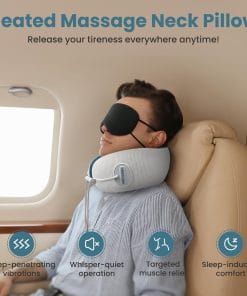 Medicane Neck Travel Pillow with Massage, Neck Massager with Heat & Gentle Vibration Massage, Ergonomic Memory Foam with Comfortable Eye Mask, Perfect for Airplane - 2
