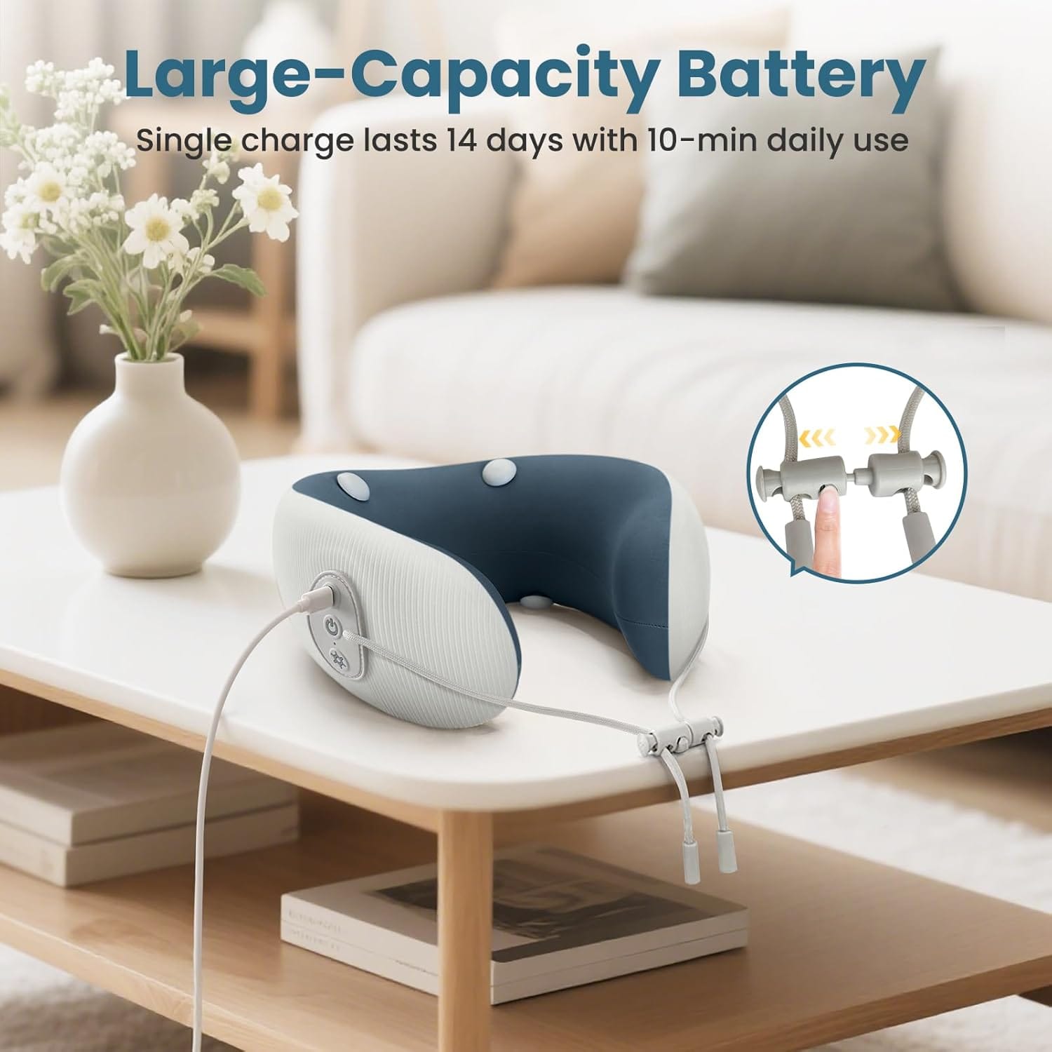 Medicane Neck Travel Pillow with Massage, Neck Massager with Heat & Gentle Vibration Massage, Ergonomic Memory Foam with Comfortable Eye Mask, Perfect for Airplane - 6