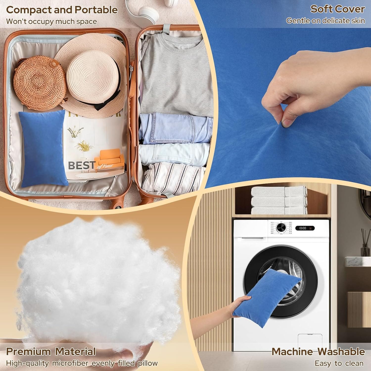 Small Travel Pillows - 2 Pack, 7x11 Mini Neck Pillow for Airplane & Long Flight, Machine Washable Headrest for Nap & Sleeping, Portable Soft Tiny Cushion for Lumbar, Knee, Ankle - 4