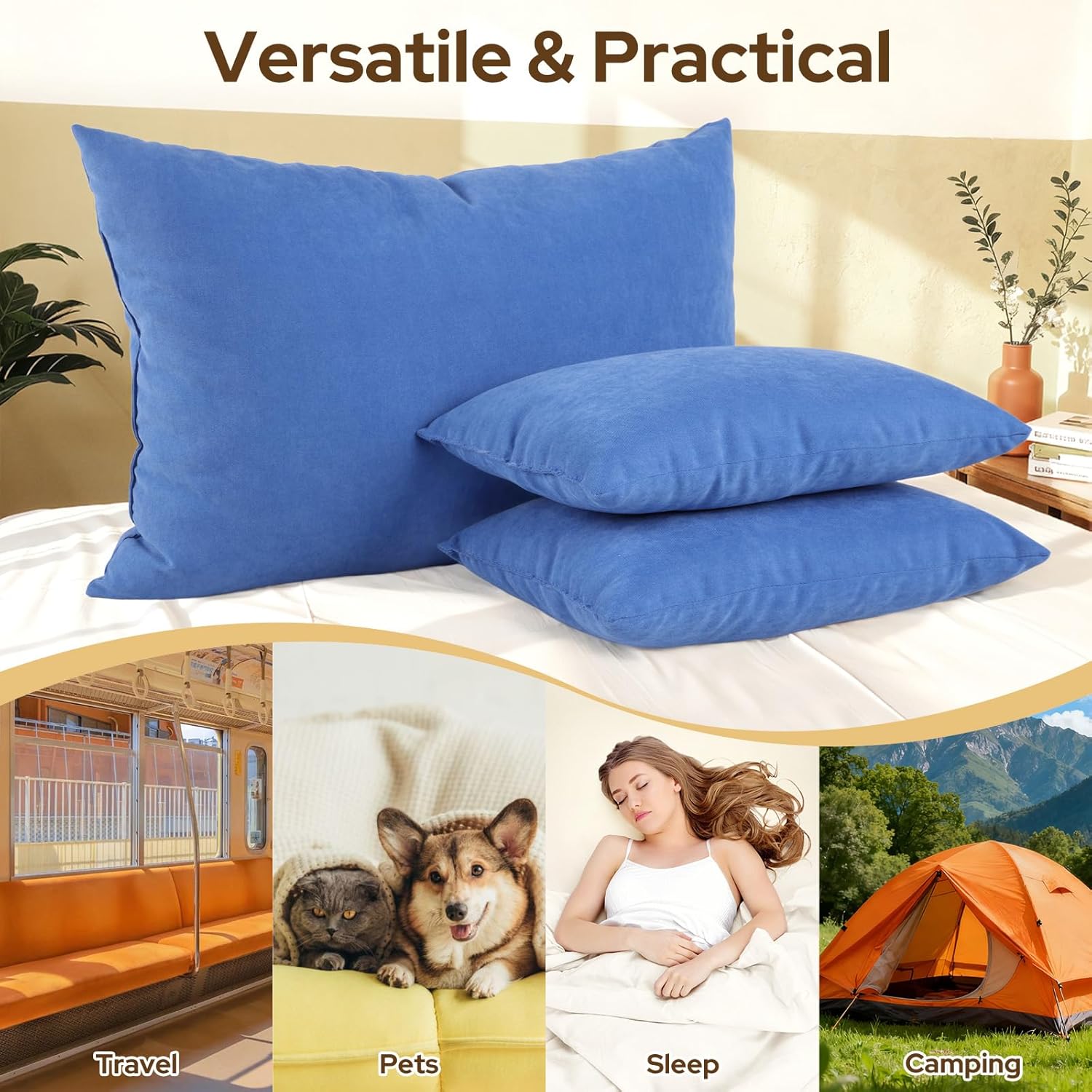 Small Travel Pillows - 2 Pack, 7x11 Mini Neck Pillow for Airplane & Long Flight, Machine Washable Headrest for Nap & Sleeping, Portable Soft Tiny Cushion for Lumbar, Knee, Ankle - 7