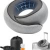 Travel Neck Pillow with 100% Pure Memory Foam, G-Shape, Includes Eye Mask & Ear Plugs, Ergonomic Design for Airplane, Car & Office, etc, Beige Gray - 1