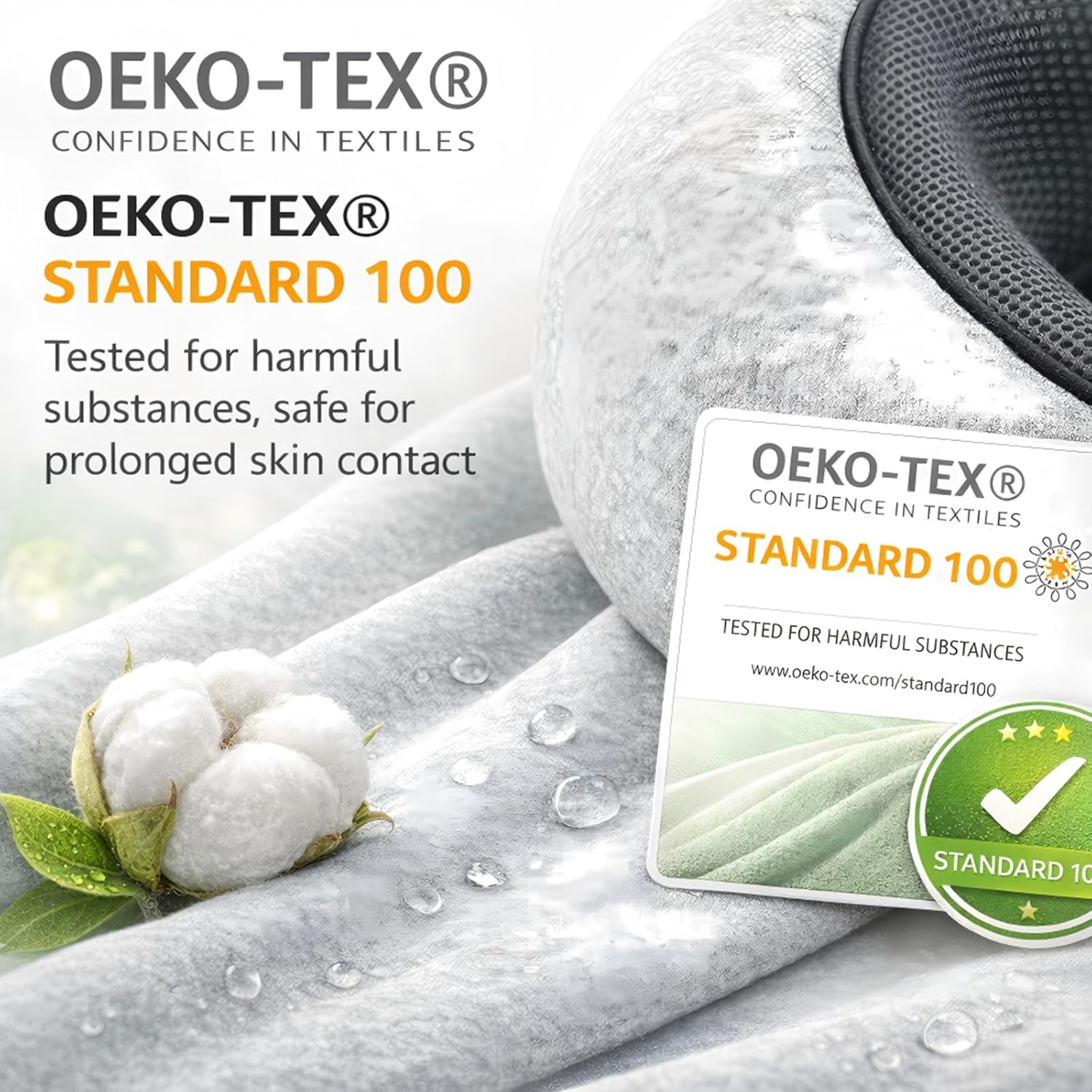 Travel Neck Pillow with 100% Pure Memory Foam, G-Shape, Includes Eye Mask & Ear Plugs, Ergonomic Design for Airplane, Car & Office, etc, Beige Gray - 4