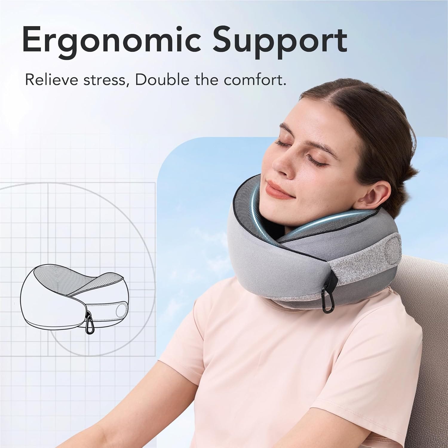 Travel Pillow, 100% Pure Memory Foam Travel Neck Pillow Airplane Neck Support Ergonomic Design for Traveling Suitable for Airplanes,Offices and Cars-Gray - 3