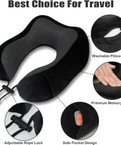Travel Pillow, Memory Foam Neck Pillow for Traveling, U Shape Neck Pillow Airplane Portable Flight Pillow Travel Kit with 3D Contoured Eye Masks and Earplug for Plane Train - 3