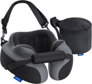 ZIKEE Ergonomic Travel Neck Pillow for Airplane, Dual-Hold Design to Stabilize Head and Neck on Flights, Ear-Free Memory Foam Airplane Travel Pillow, Quality Carrying Case - 1