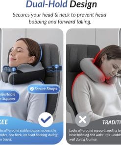 ZIKEE Ergonomic Travel Neck Pillow for Airplane, Dual-Hold Design to Stabilize Head and Neck on Flights, Ear-Free Memory Foam Airplane Travel Pillow, Quality Carrying Case - 3