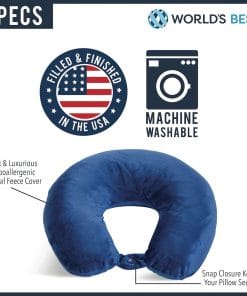 Adult Cozy Soft Microfiber Neck Pillow for Travel – Compact, Machine Washable - Perfect for Airplane, Car, or Home Use - Filled and Finished in The USA – Black - 7