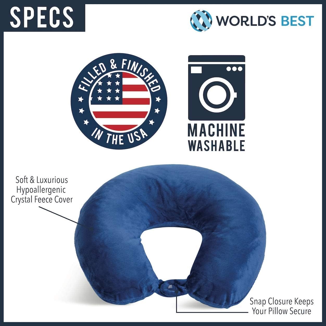 Adult Cozy Soft Microfiber Neck Pillow for Travel – Compact, Machine Washable - Perfect for Airplane, Car, or Home Use - Filled and Finished in The USA – Black - 7