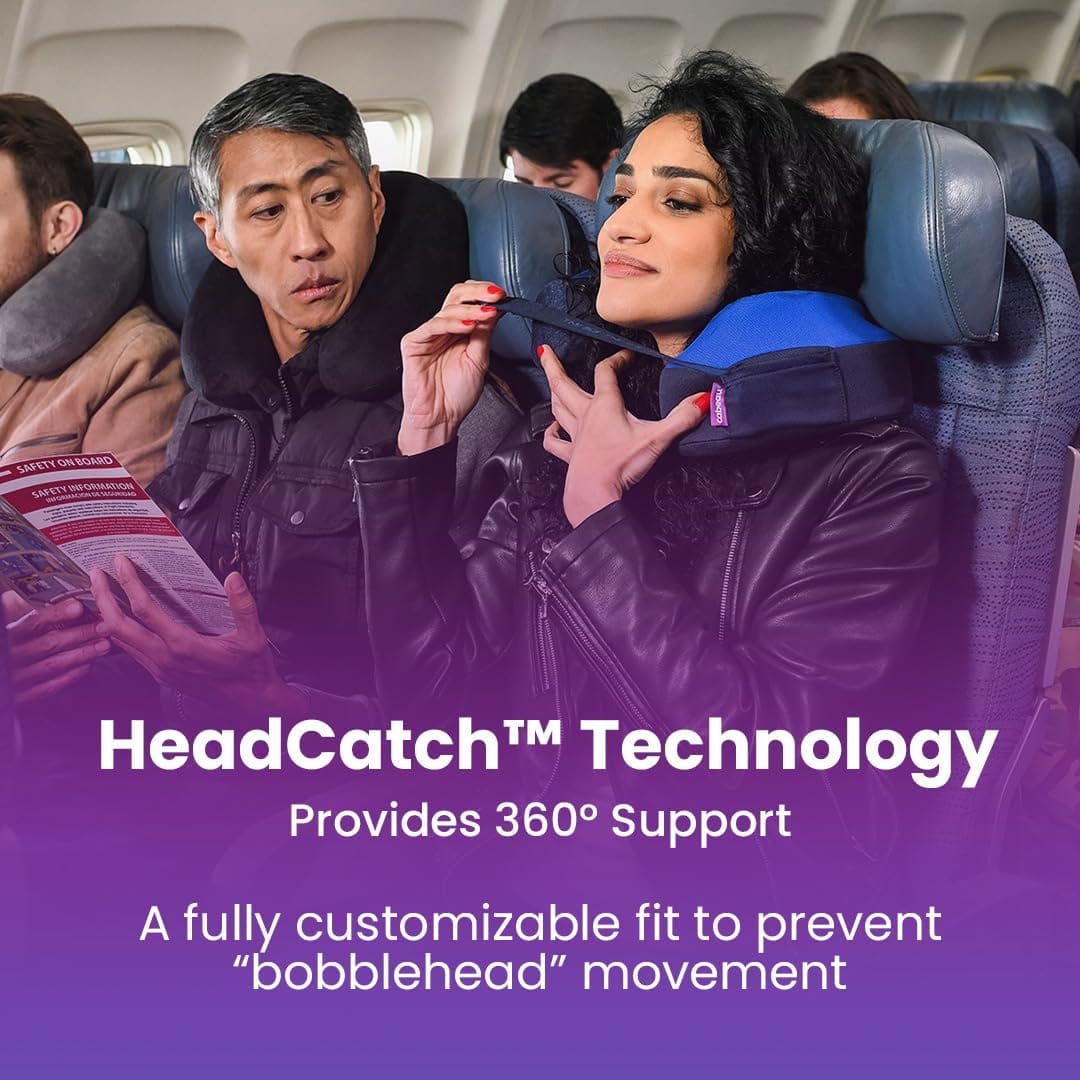 Cabeau Travel Neck Pillows for Airplanes – The Neck’s Evolution, TNE S3 – Supportive Memory Foam Design for Long Haul Flights – Attachable Seat Straps and 360° Support - 2