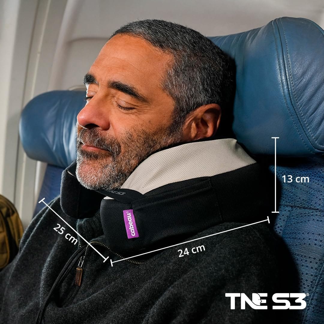 Cabeau Travel Neck Pillows for Airplanes – The Neck’s Evolution, TNE S3 – Supportive Memory Foam Design for Long Haul Flights – Attachable Seat Straps and 360° Support - 8