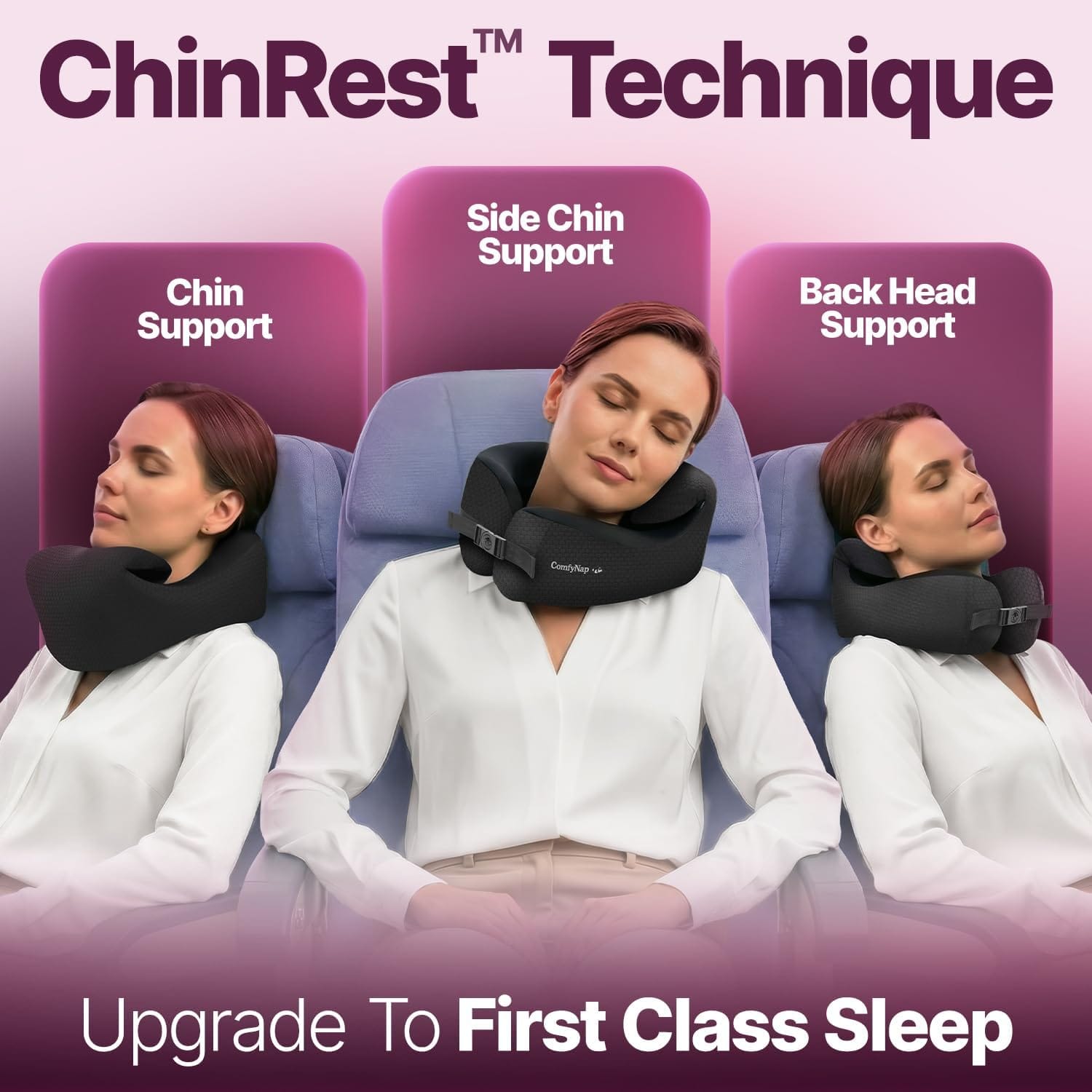 ComfyNap® Versatile Travel Neck Pillow for Airplane [Patented], 9 Positions in 3 Techniques, Plane Pillow with Pure Memory Foam, Travel Pillow with HeadRest Flight Sleep, Travel Essential - 3