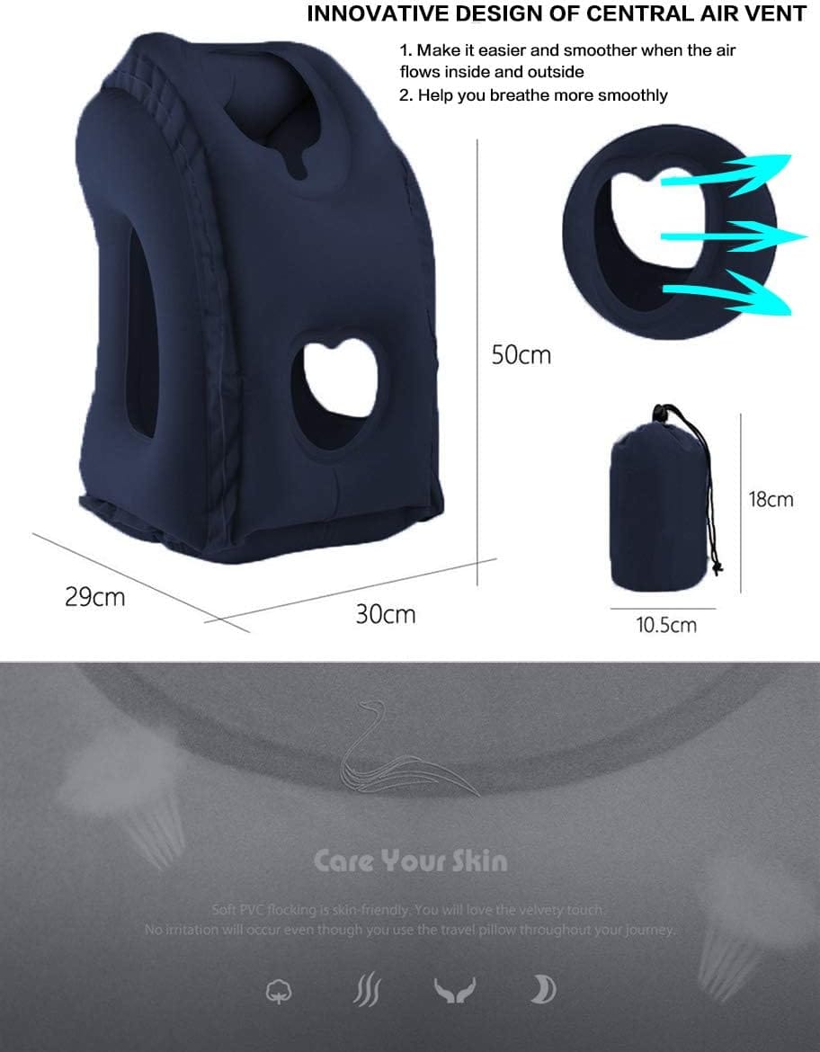 Inflatable Travel Pillow for Airplane, Inflatable Neck Air Pillow for Sleeping(Blue) - 6