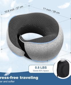 Memory Foam Travel Neck Pillow – Ergonomic Airplane Pillow with 360° Head Support - Includes Eye Mask & Ear Plugs - Ultra Portable Neck Pillow Airplane for Flights & Cars - 3