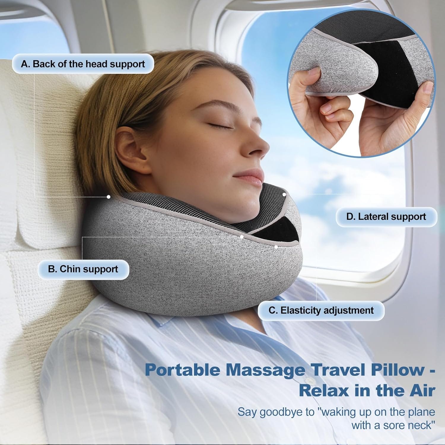 Memory Foam Travel Neck Pillow – Ergonomic Airplane Pillow with 360° Head Support - Includes Eye Mask & Ear Plugs - Ultra Portable Neck Pillow Airplane for Flights & Cars - 4