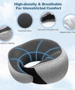 Memory Foam Travel Neck Pillow – Ergonomic Airplane Pillow with 360° Head Support - Includes Eye Mask & Ear Plugs - Ultra Portable Neck Pillow Airplane for Flights & Cars - 6