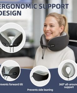 SKYTRAX COMF® Premium Ergonomic Memory Foam Travel Neck Pillow, Washable Cooling Ice Silk Cover, Firm Neck Support for Airplane Long Flights & Pain Relief, with Portable Carry Case - 2
