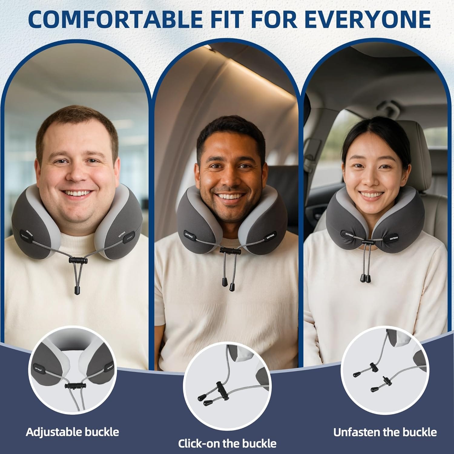 SKYTRAX COMF® Premium Ergonomic Memory Foam Travel Neck Pillow, Washable Cooling Ice Silk Cover, Firm Neck Support for Airplane Long Flights & Pain Relief, with Portable Carry Case - 3