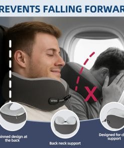 SKYTRAX COMF® Premium Ergonomic Memory Foam Travel Neck Pillow, Washable Cooling Ice Silk Cover, Firm Neck Support for Airplane Long Flights & Pain Relief, with Portable Carry Case - 4