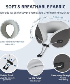 SKYTRAX COMF® Premium Ergonomic Memory Foam Travel Neck Pillow, Washable Cooling Ice Silk Cover, Firm Neck Support for Airplane Long Flights & Pain Relief, with Portable Carry Case - 6