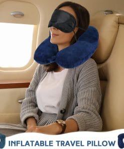 Sintuff 2 Pack Inflatable Travel Pillow for Airplanes Inflatable Neck Flight Pillows with Compact Bag and Blindfold for Traveling, Airplane, Train, Car, Office - 4